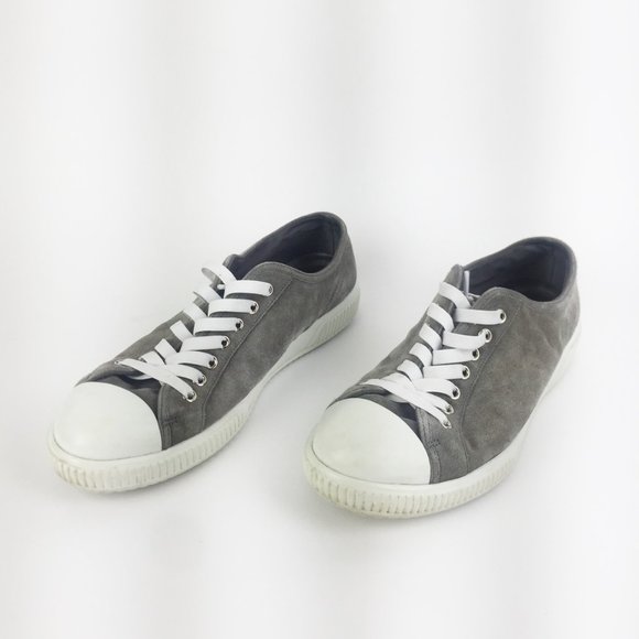 Prada Grey Suede Low Top Sneakers SZ 5.5 - Picture 3 of 7